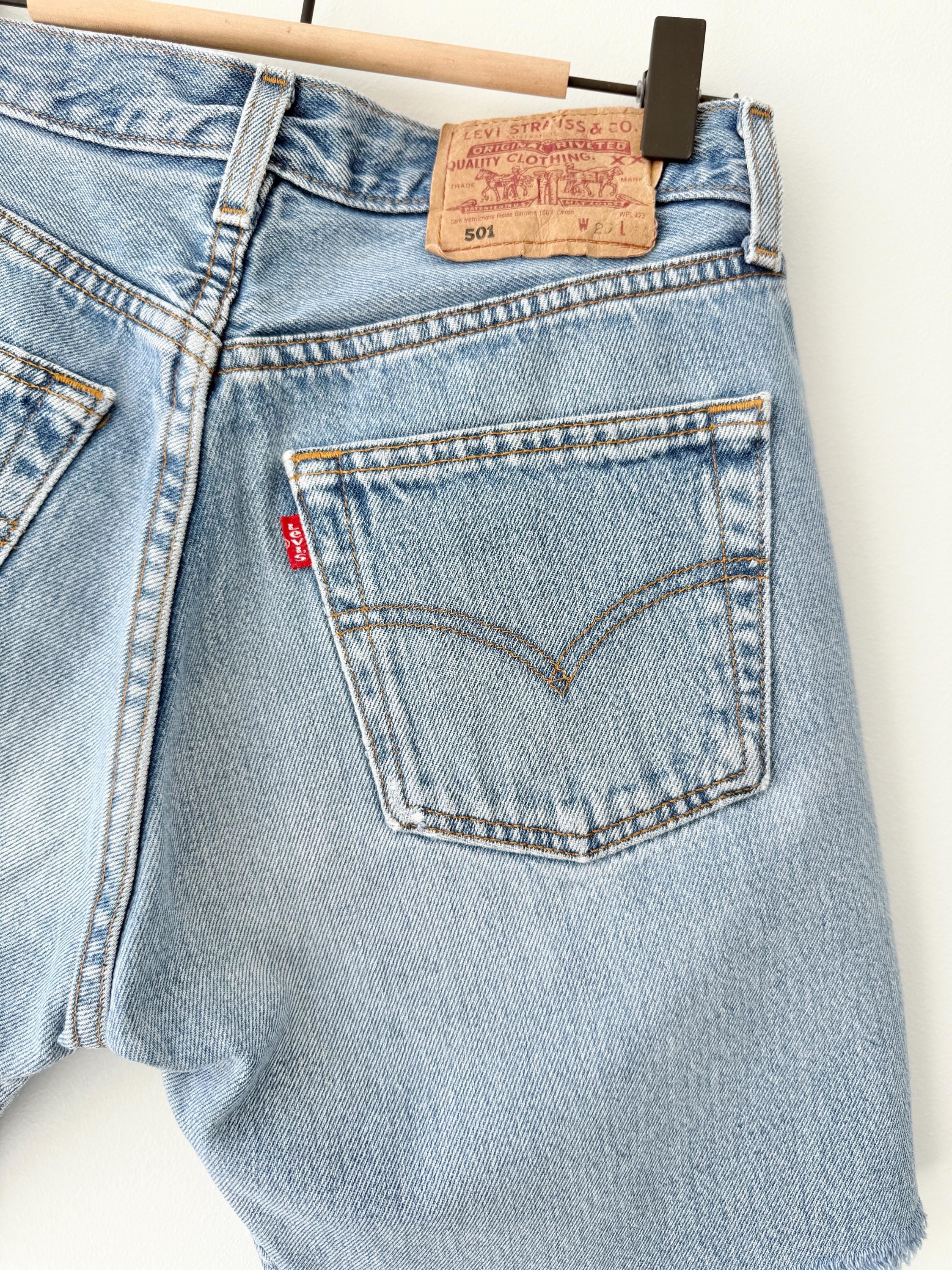 w27 Levis 501 vintage shorts 26-27” waist light blue 501s made in 90s cut shorts (mayuk)