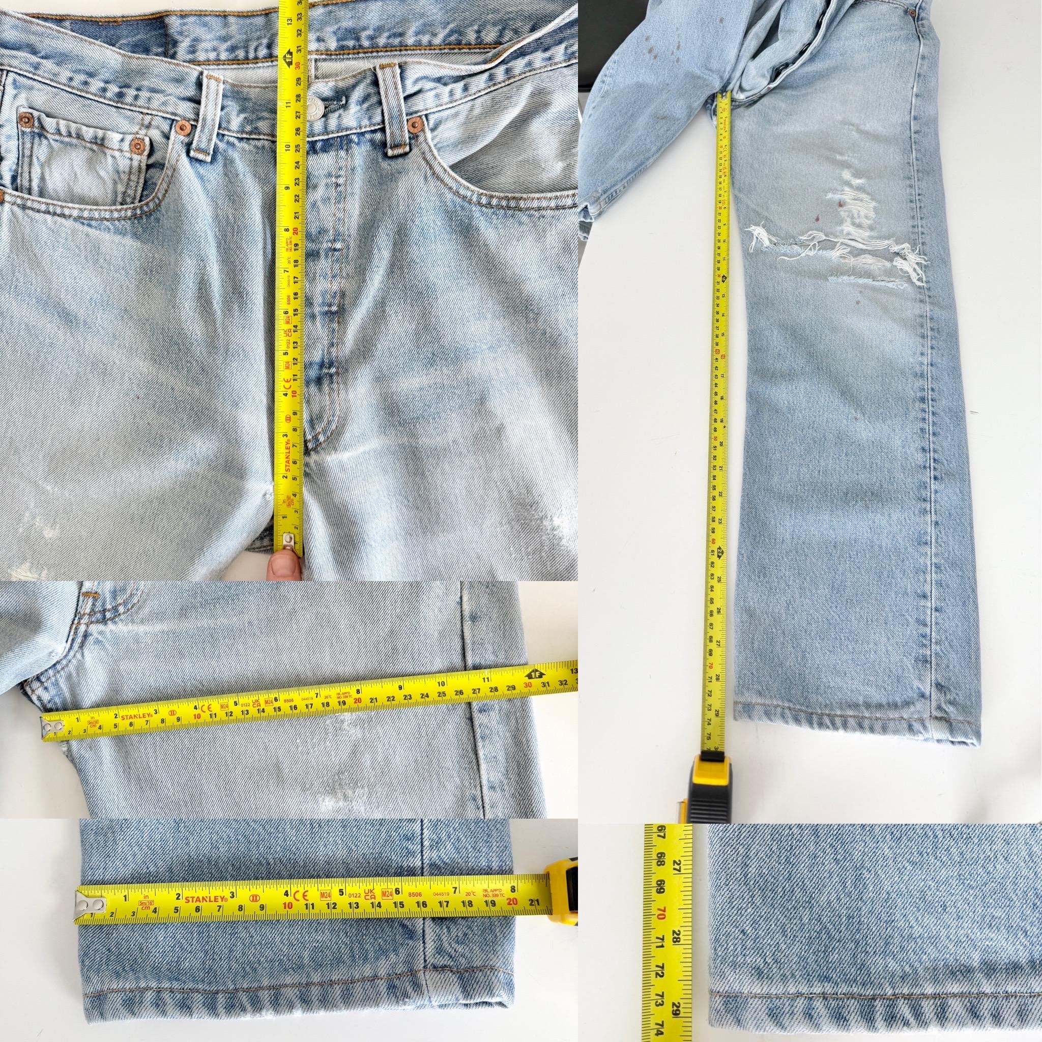 W31 L29 Levis 501 vintage 30-31” waist light faded blue distressed 501s made in Canada 90s