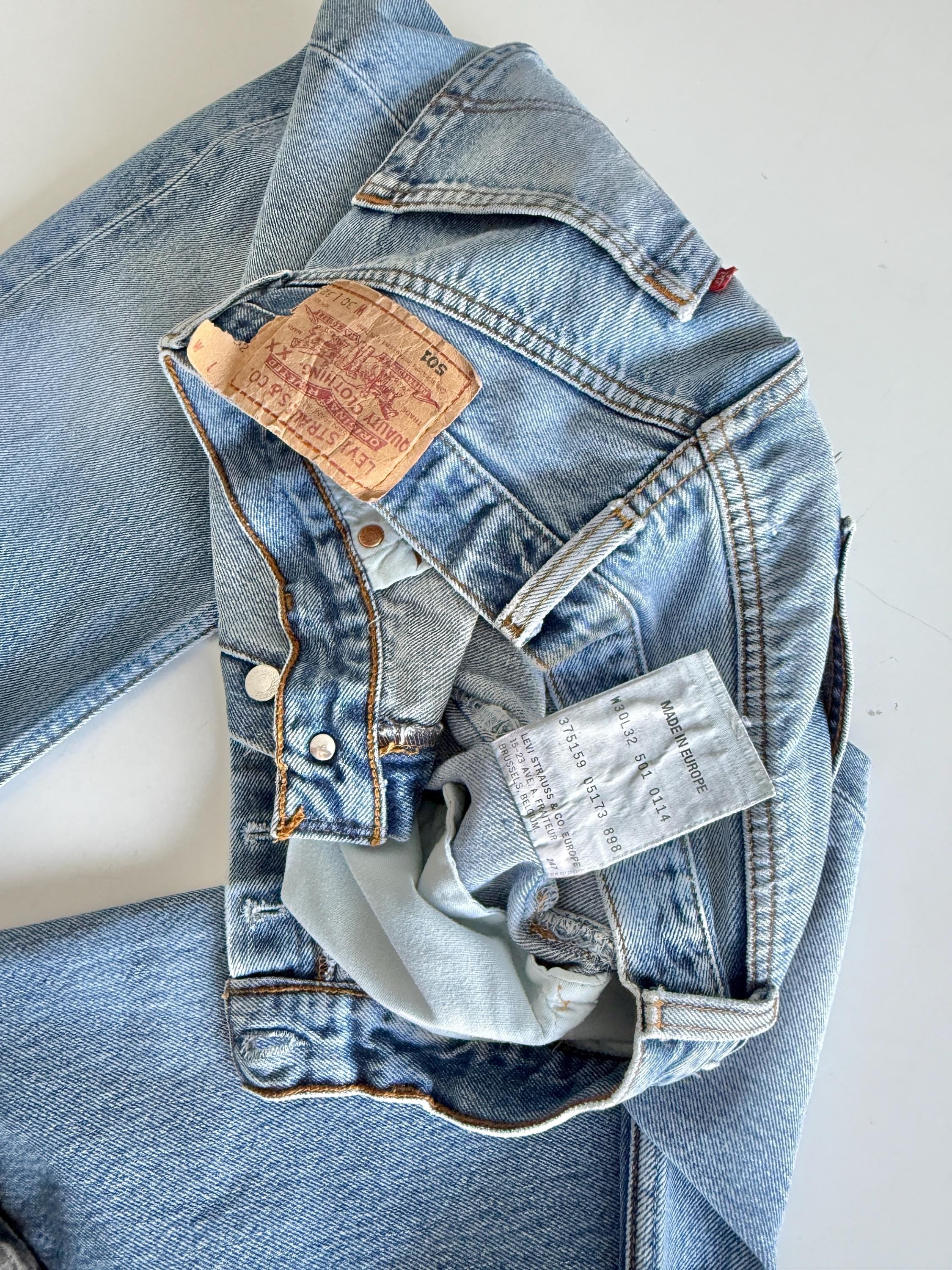 W29 L29 Levis 501 vintage 28-29” measured waist medium blue made 90s wallet mark