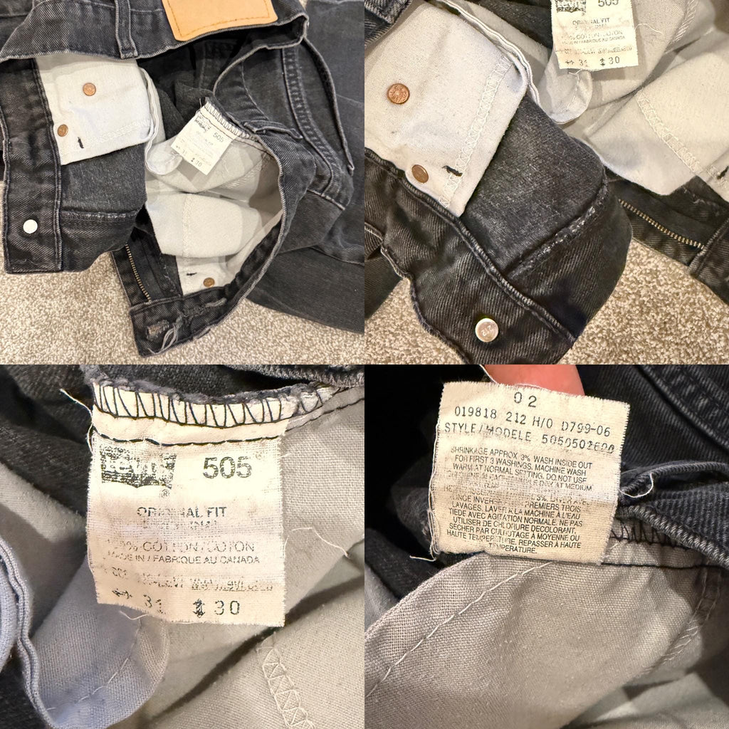 w31 L29 Levis 505 vintage black faded black grey made in 90s Canada  straight leg jeans 505 vintage 30”/31” waist