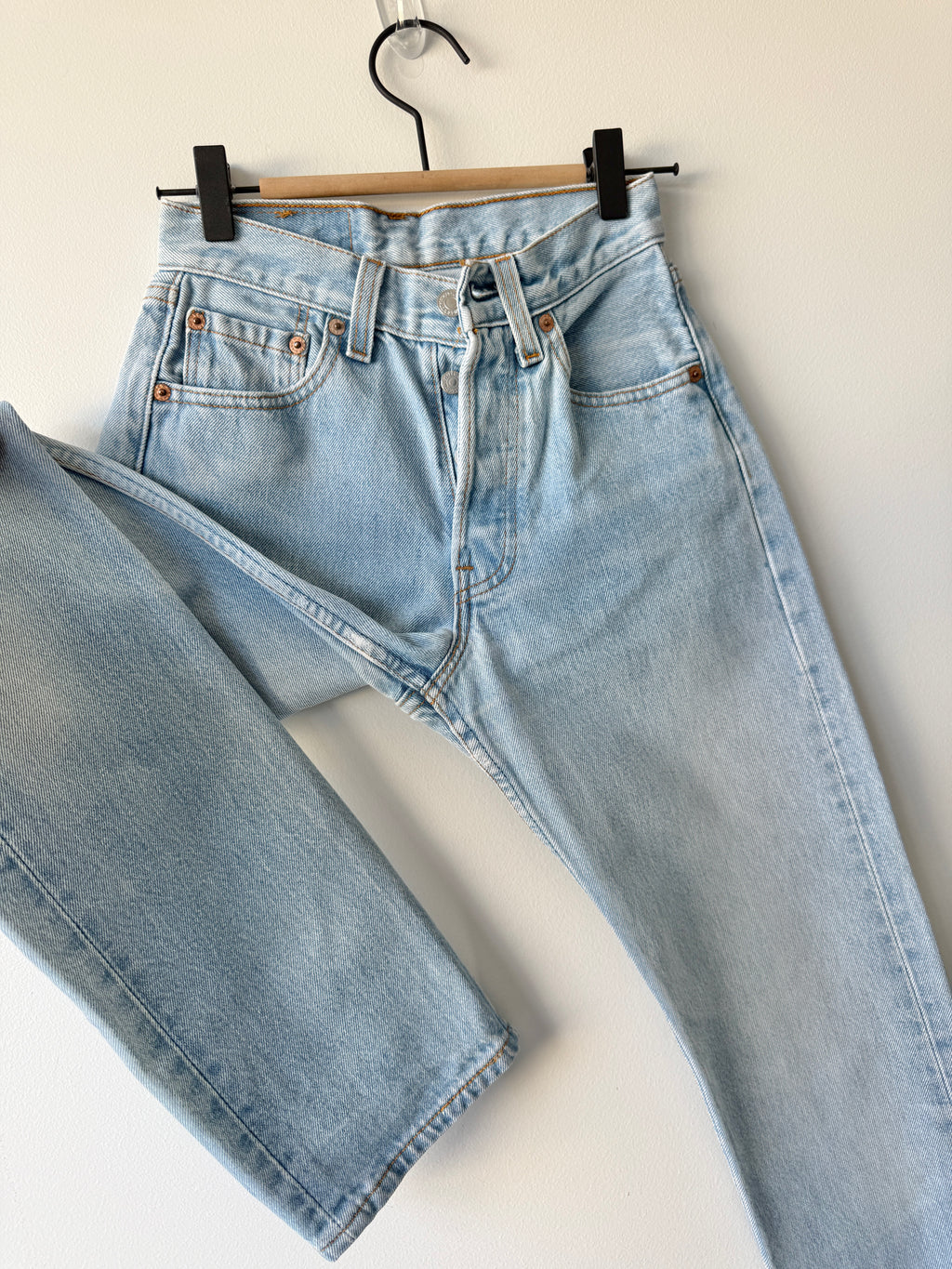 W23 L29 vintage Levis 501s 22/23” measured light blue fade 501s 90s  USA for women tag