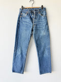 W26 L27 vintage Levis 501 25/26” measured raw blue 80s USA 501s slim hips
