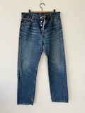 W34 L32 vintage Levis 501 dark blue faded 33/34” measured waist 501s 90s