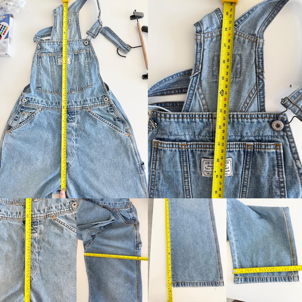 Levis overalls vintage dungarees tag size M Levi’s light faded blue faded straight leg made in 90s