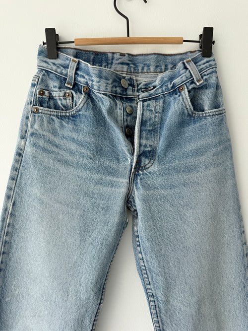 Soft W24 L28 vintage Levis 701s 23/24” measured light blue faded 80s USA 701s