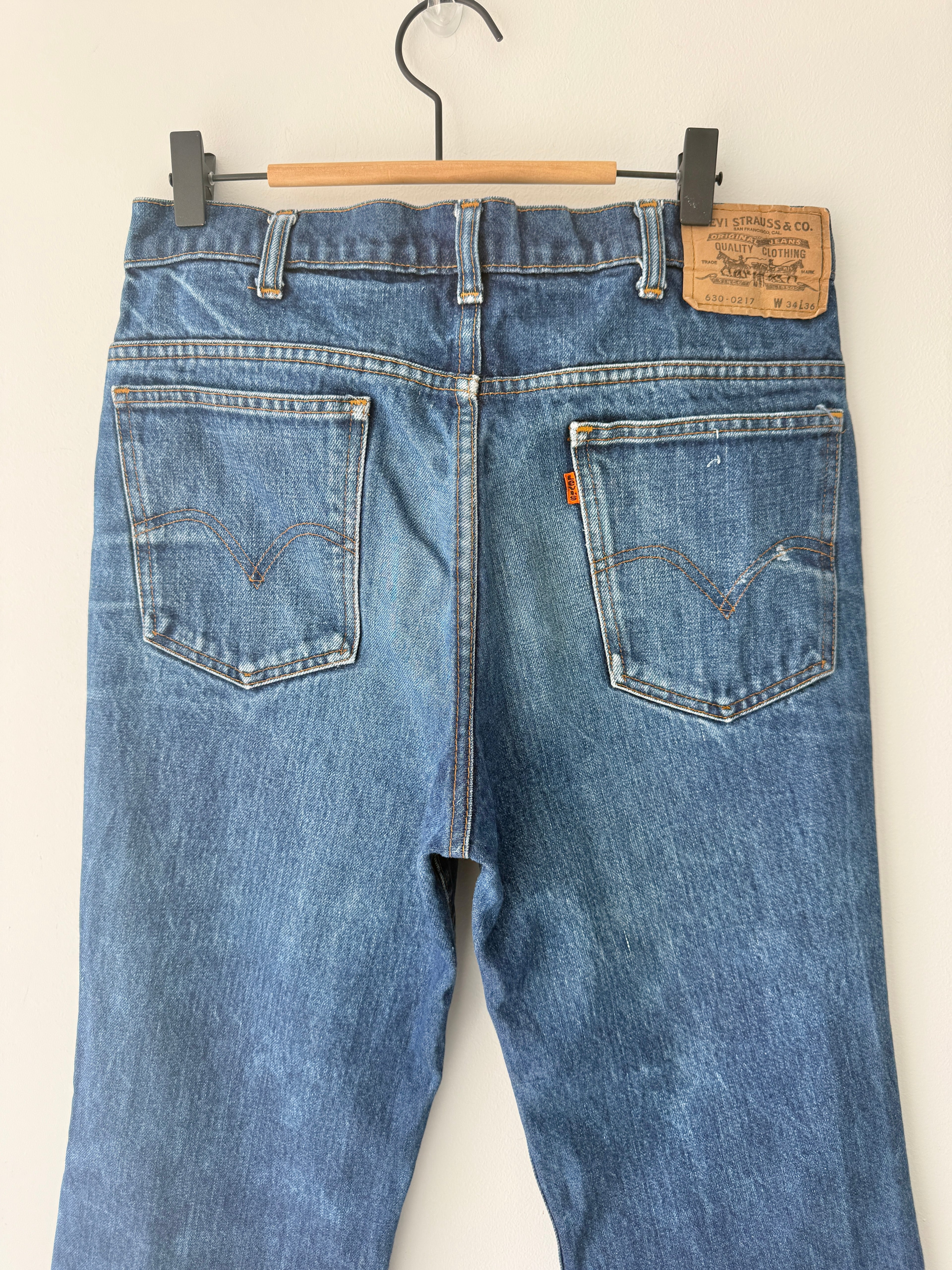 W31 L29 vintage Levis 630 30/31” measured waist dark faded blue 630s 80s   Orange tab