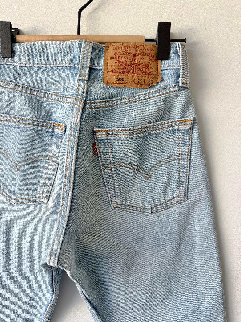 W23 L29 vintage Levis 501s 22/23” measured light blue fade 501s 90s  USA for women tag
