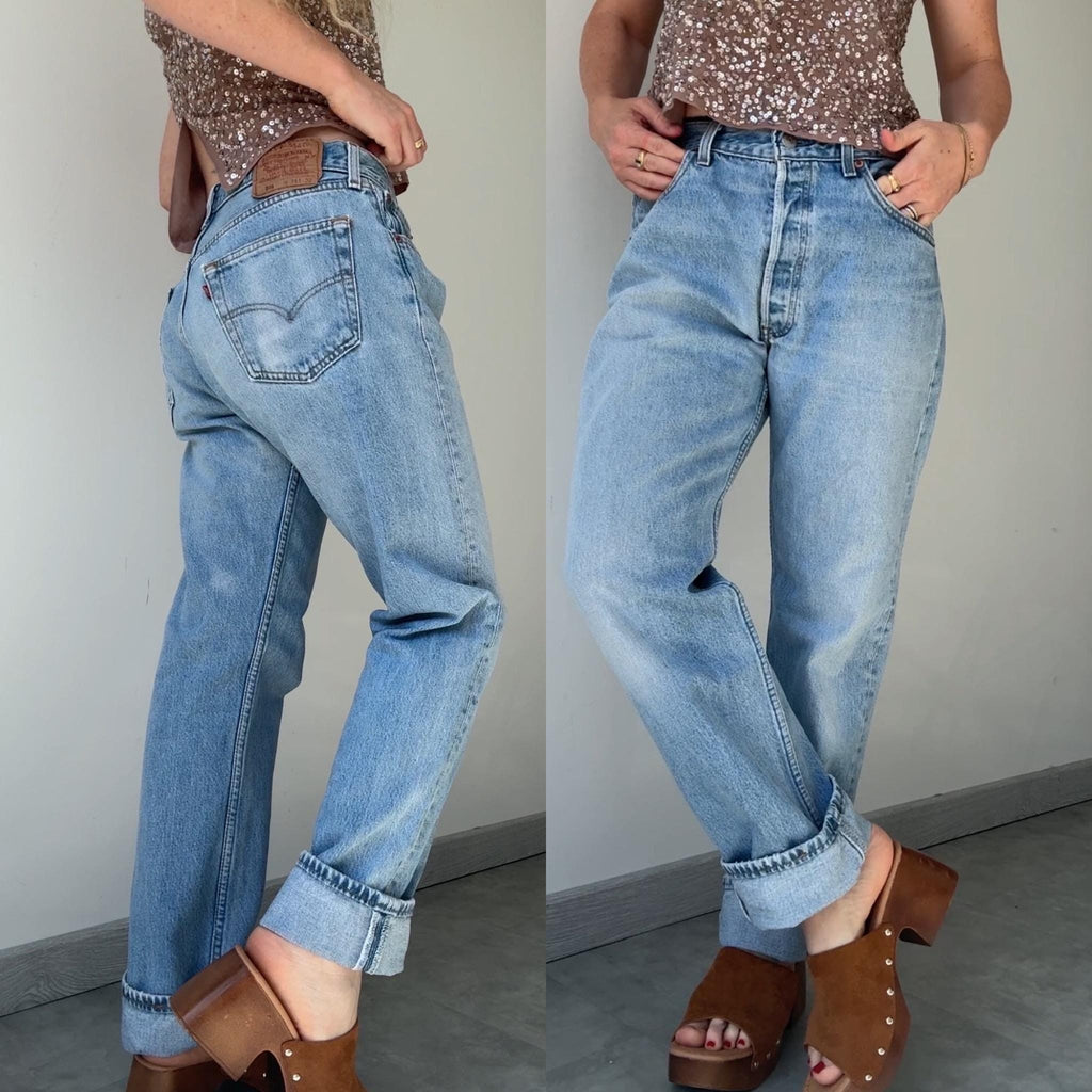 W31 L30 Levis 501 vintage 31” measured waist faded blue 90s made in USA hol
