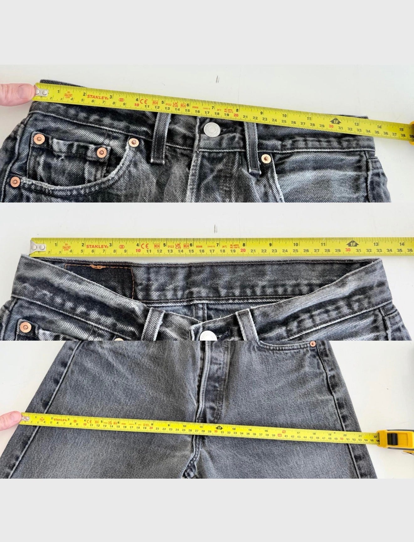 W26 Levis shorts 501 vintage 25-26” waist black faded 501s made in USA for women 90s