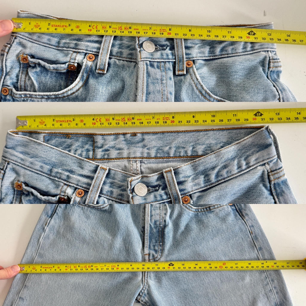 W25 L31 Levis 501 vintage 24-25” measured waist light blue faded made in late y2k redone