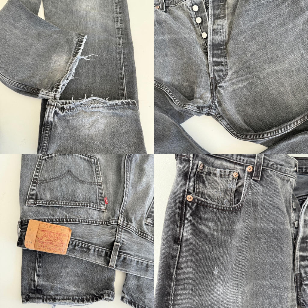 W37 L33 Levis 501 vintage 36-37” measured waist light faded black made in USA 90s