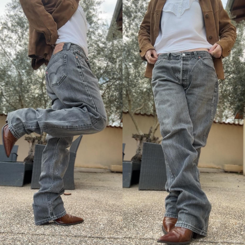 w33 L33 Levis 501 vintage faded  black 90s made in U.K. straight leg jeans 501 32”/33” waist (febuk)