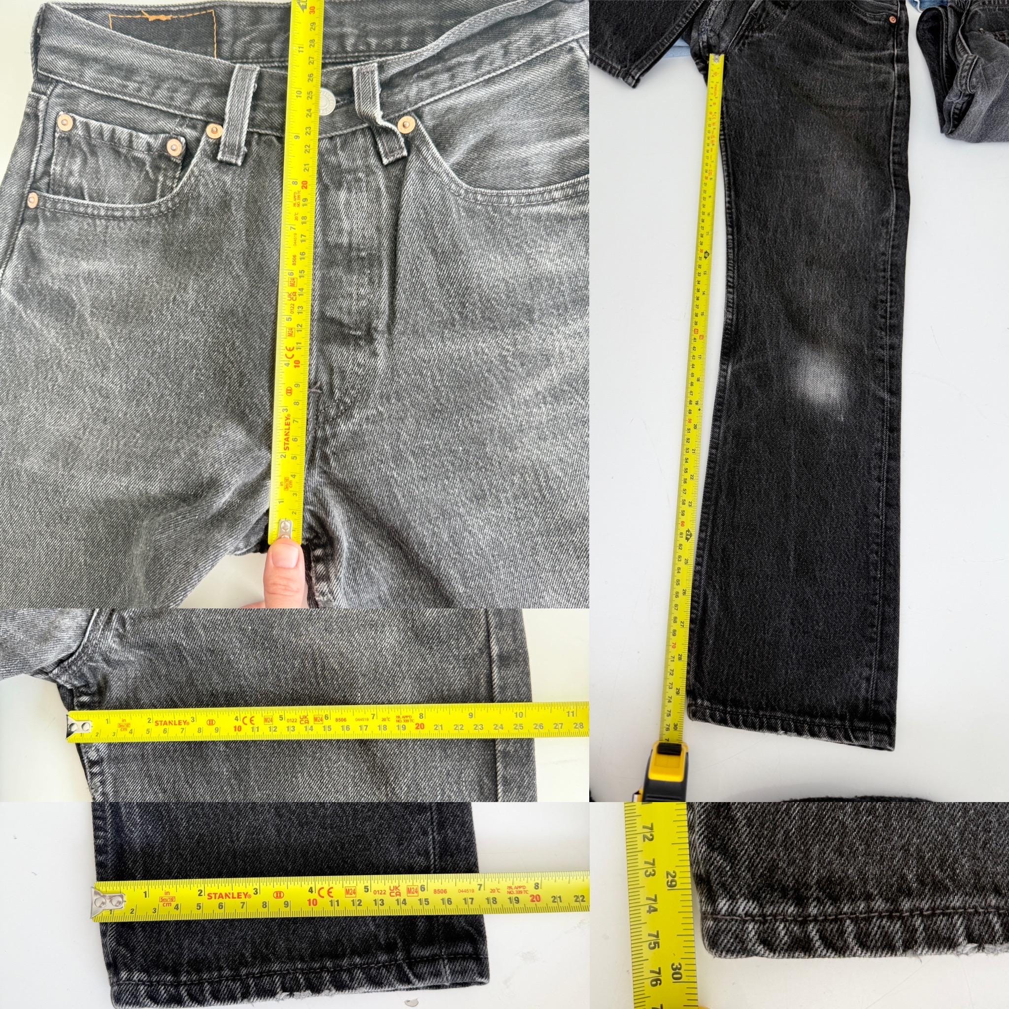 W24 L29 Levis 501 vintage 23-24” waist black faded grey 501s made in USA for women 90s