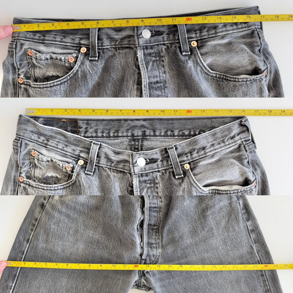 w33 L33 Levis 501 vintage faded  black 90s made in U.K. straight leg jeans 501 32”/33” waist (febuk)