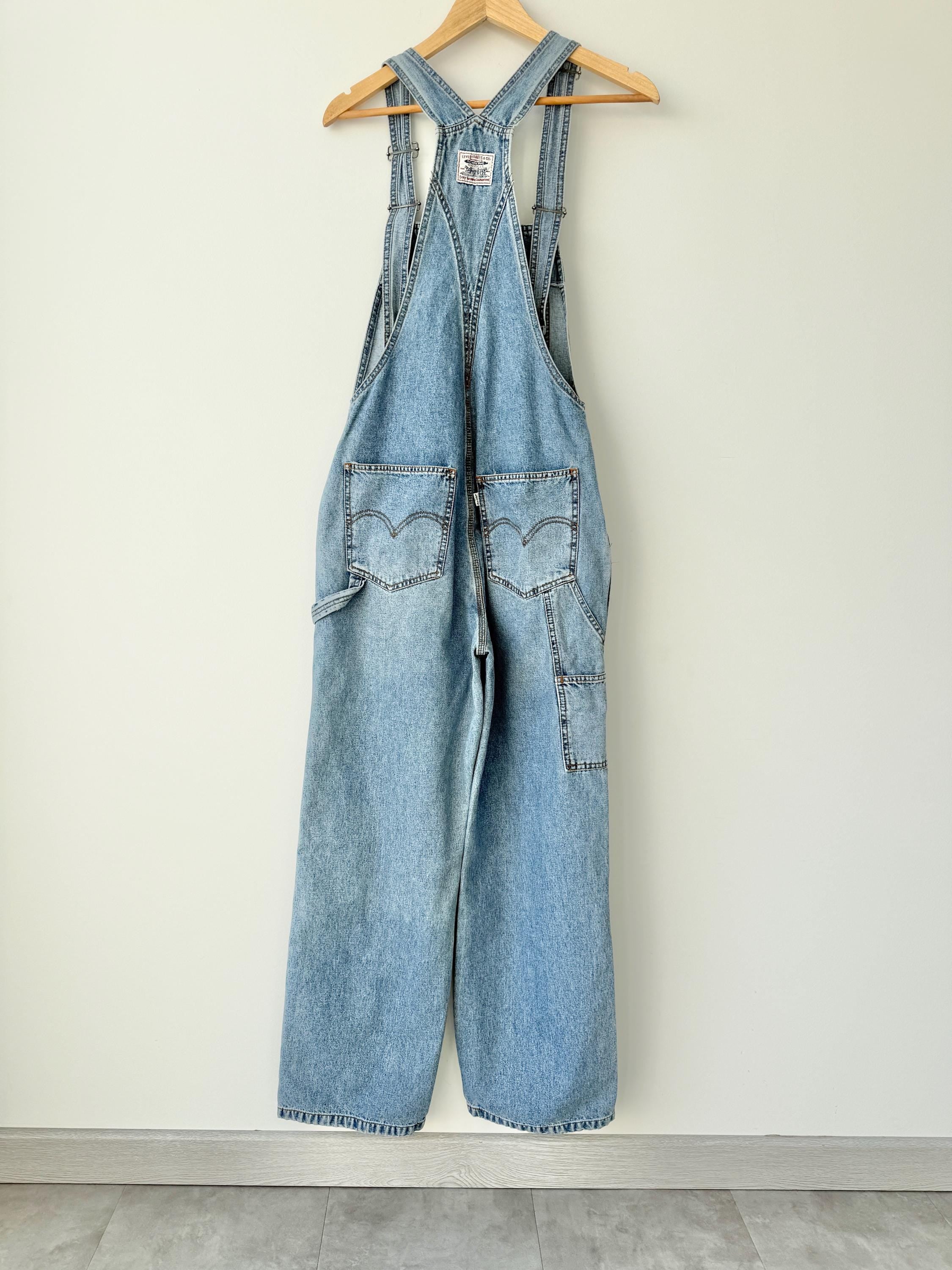 Levis overalls vintage dungarees tag size M Levi’s light faded blue faded straight leg made in 90s