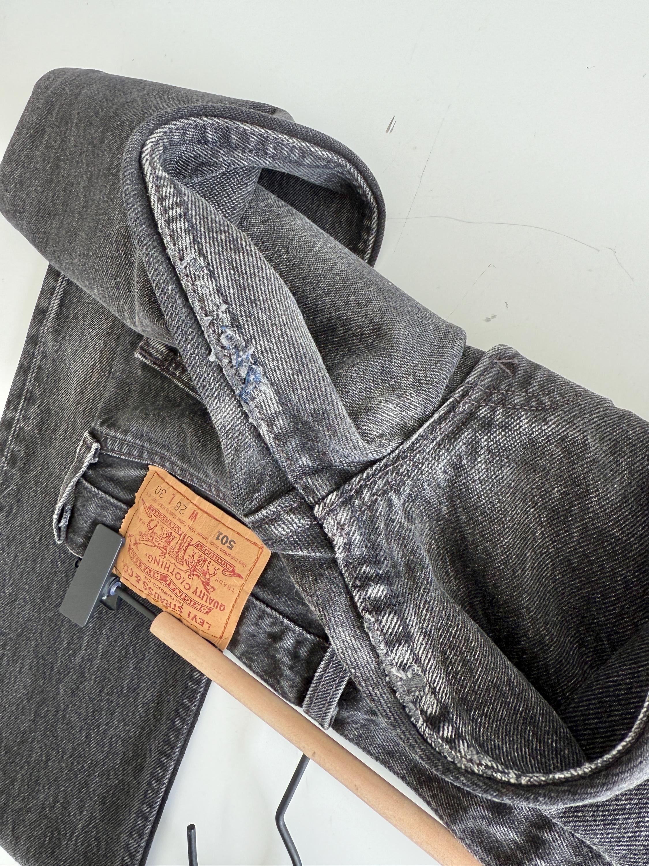 W24 L29 Levis 501 vintage 23-24” waist black faded grey 501s made in USA for women 90s