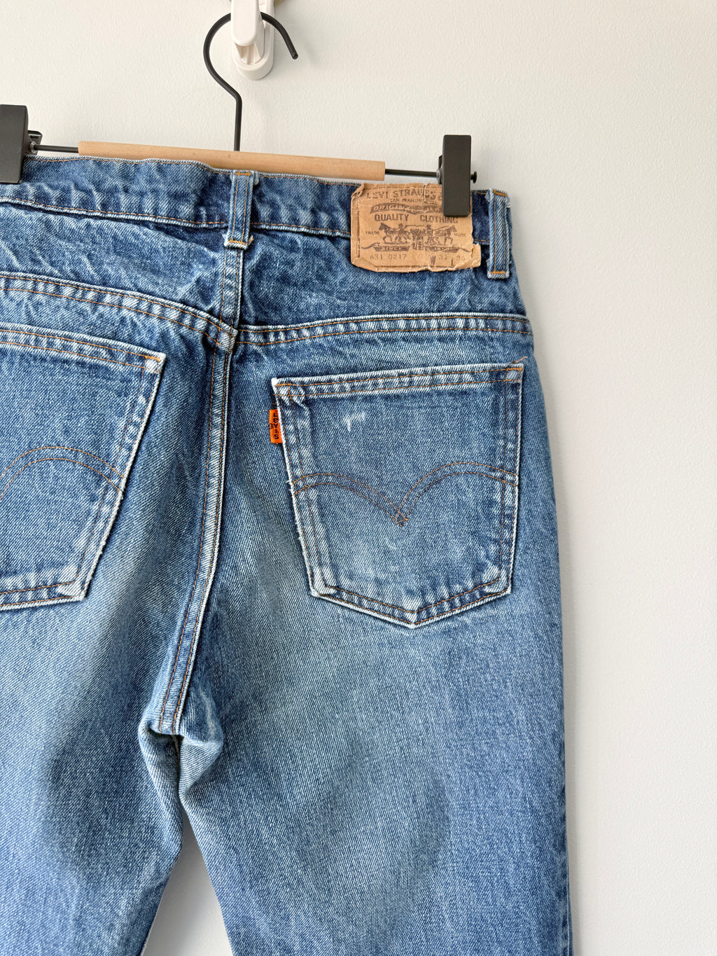 W27 L30 vintage Levis 631 26-27” measured dark faded blue denim orange tab 80/90s Levi’s 631s