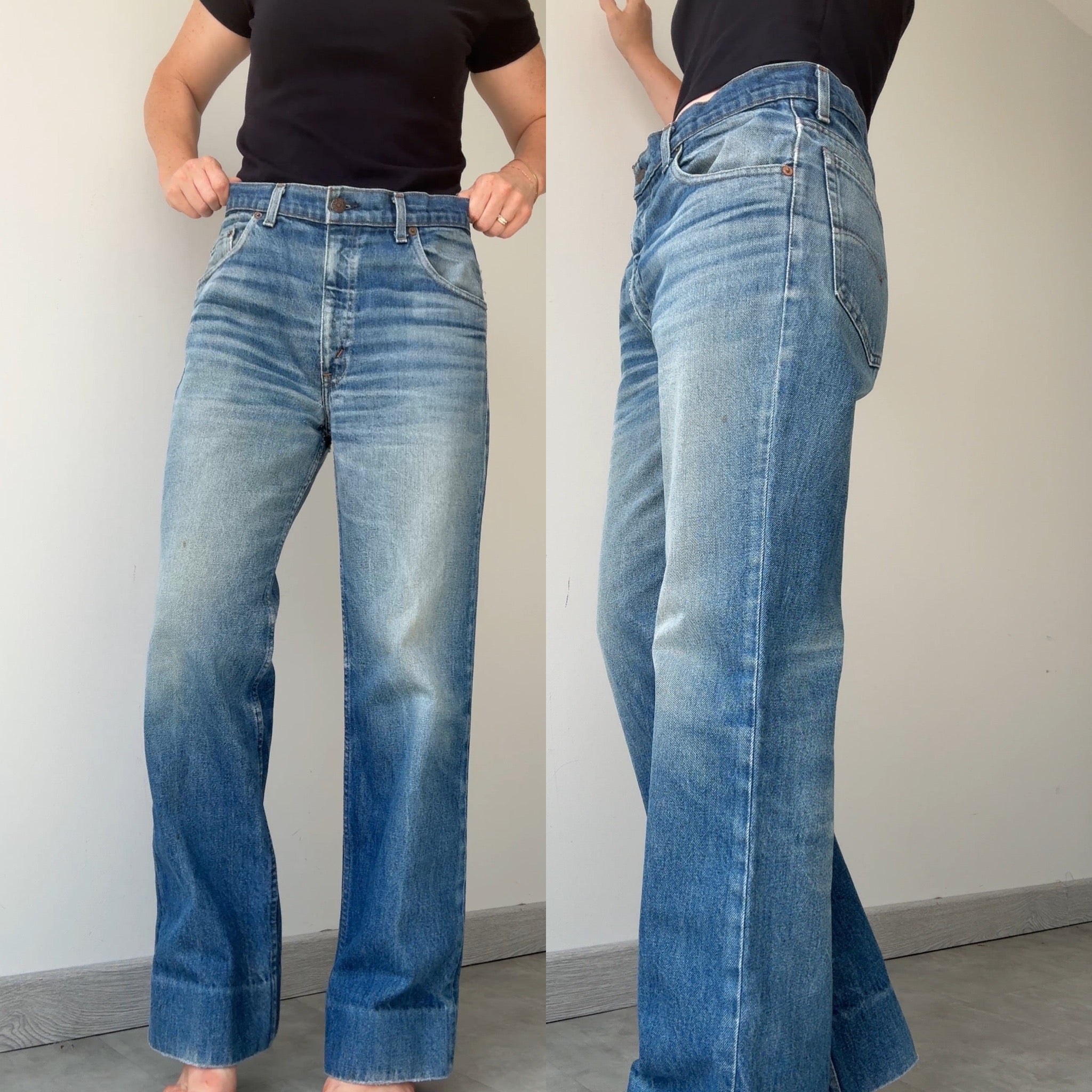 W34 L29 vintage Levis 603 33/34” measured waist dark blue faded whiskers  70s 603s