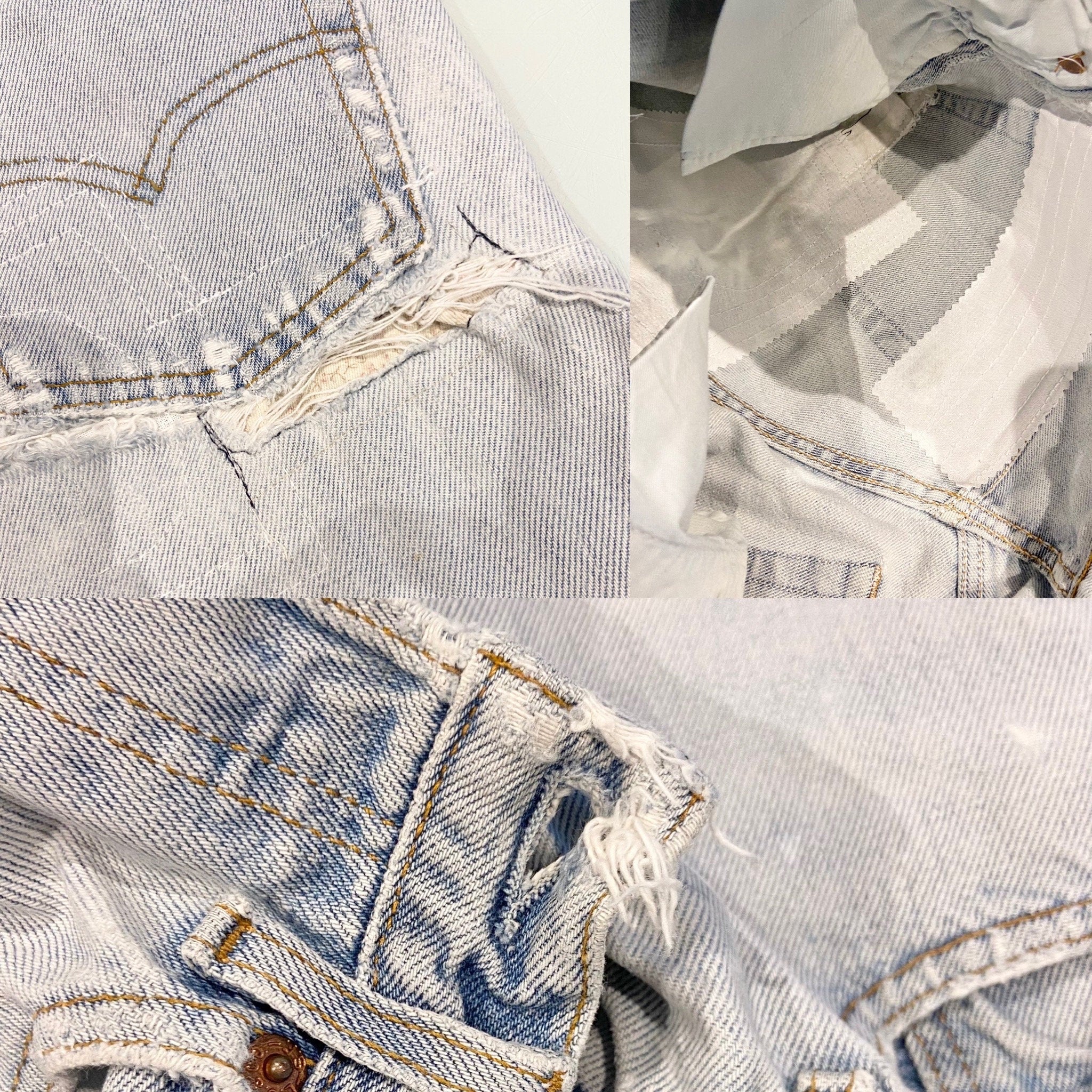 w25 L32 Vintage Levi’s 501 jeans stone wash light distressed soft made in France 1995 faded blue