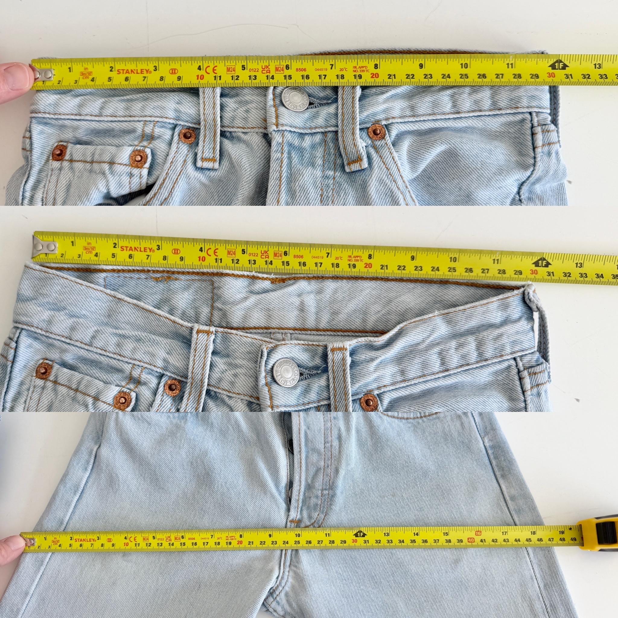 W23 L28 Levis 501 vintage 22-23” waist light blue 501s made in France 90s