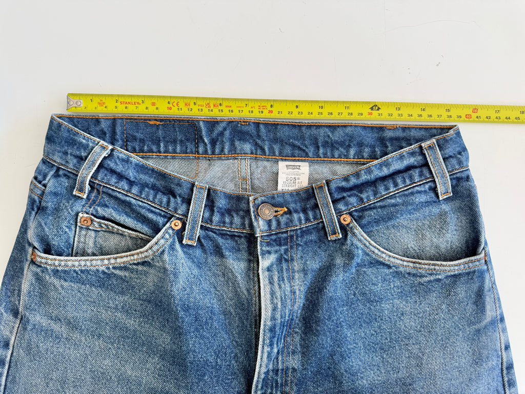 W32 L28 vintage Levis 505 30/33” measured waist dark faded blue orange tab 505s 90s USA
