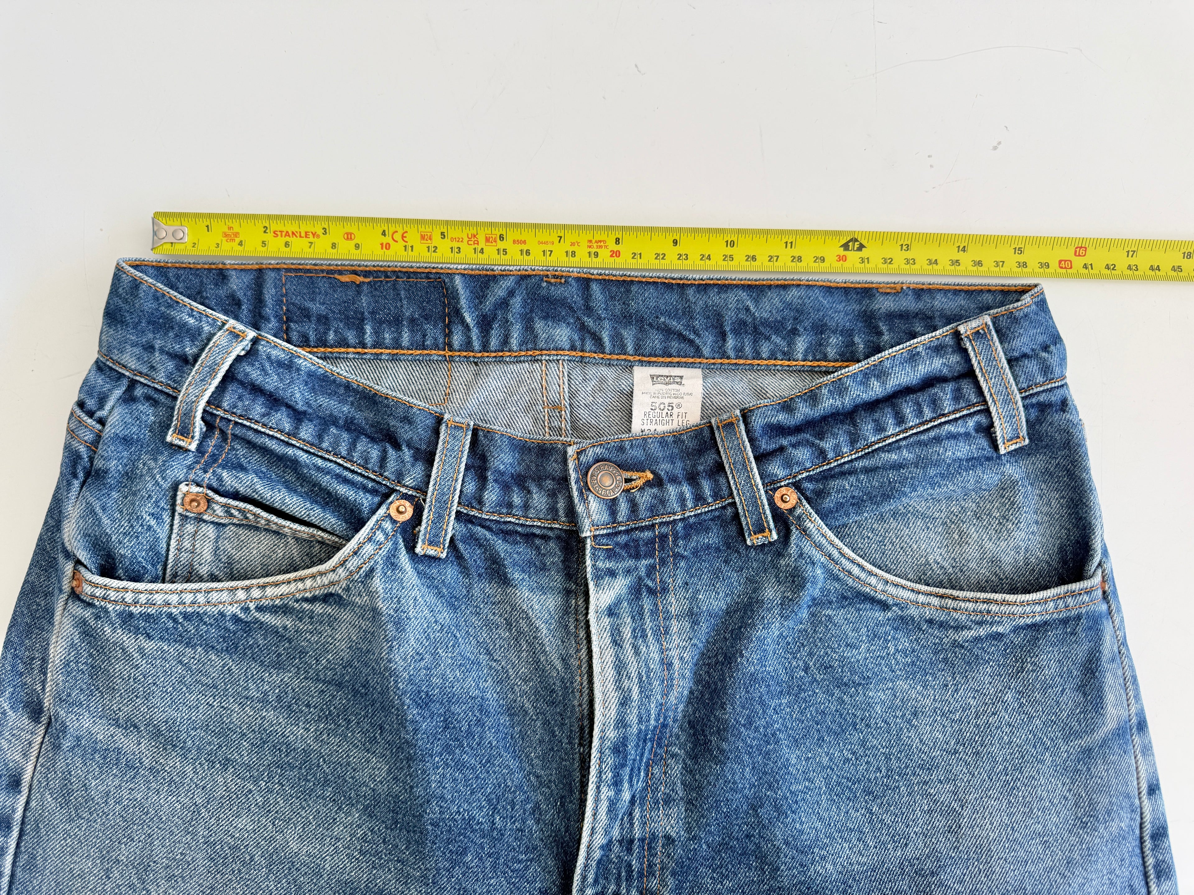 W32 L28 vintage Levis 505 30/33” measured waist dark faded blue orange tab 505s 90s USA