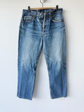 W30 L27 vintage Levis 501 29-30” measured dark raw blue faded made in USA 80s