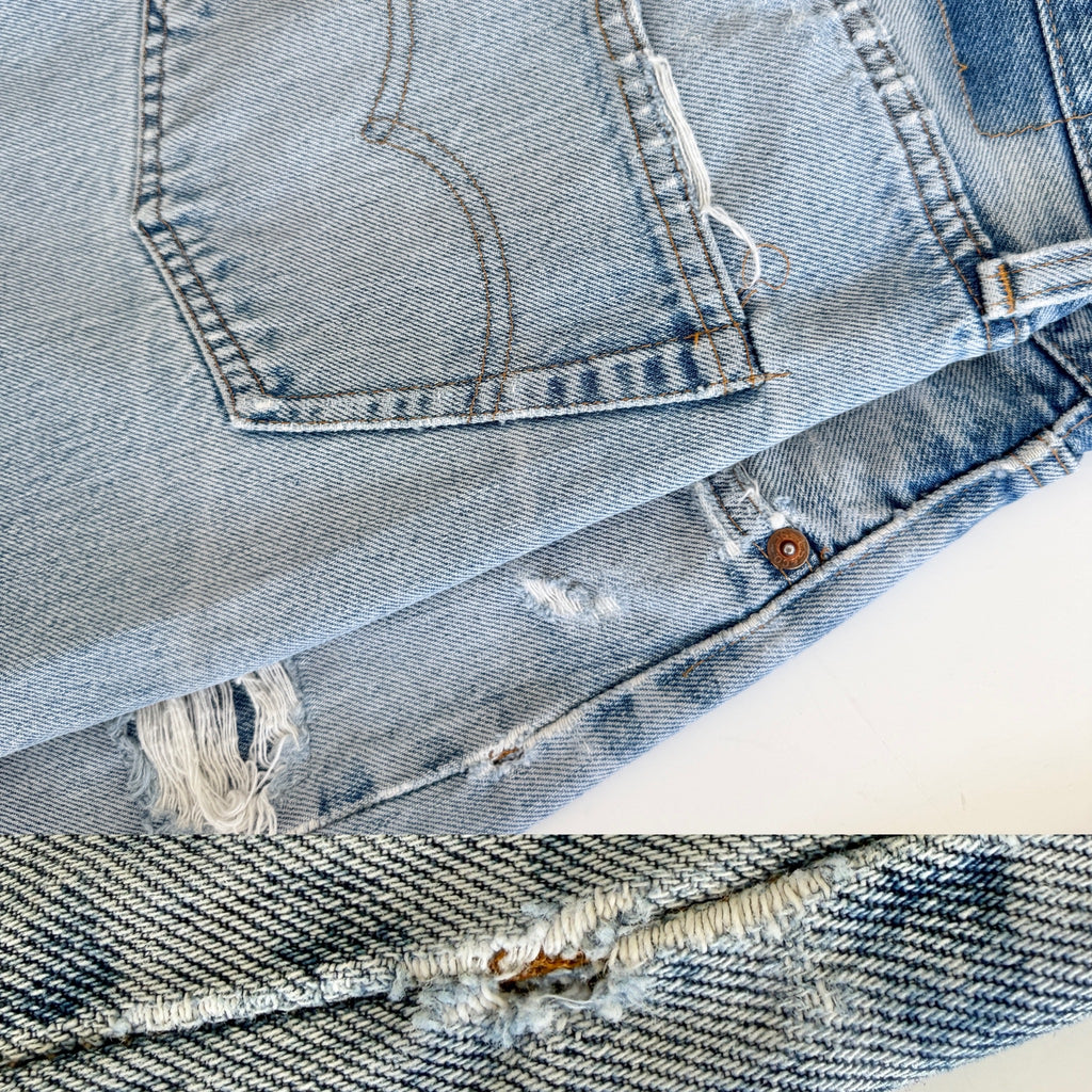 W32 L31 selvedge vintage Levis 501 31/32” measured light blue denim 70s Levi’s 501s USA