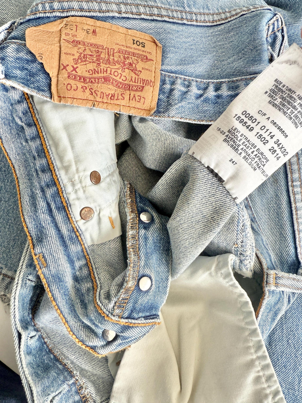 W33 L31 Levis 501 vintage 33” measured waist medium blue made in y2k