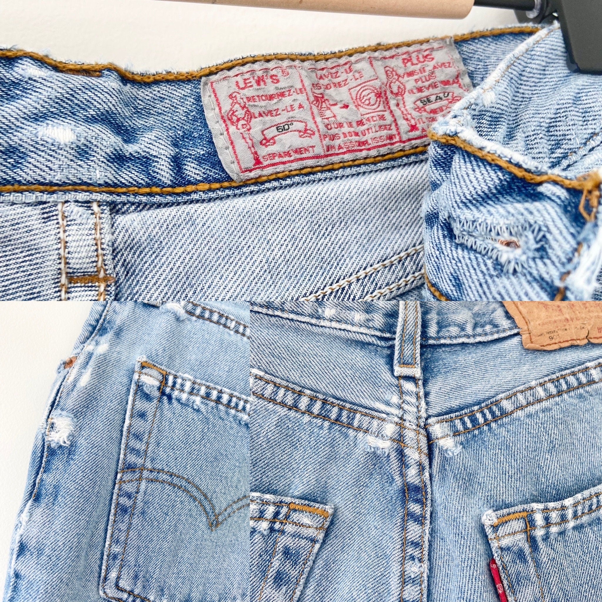 w29 Vintage Levi’s 901 button shorts light blue wash   Made in France 1995