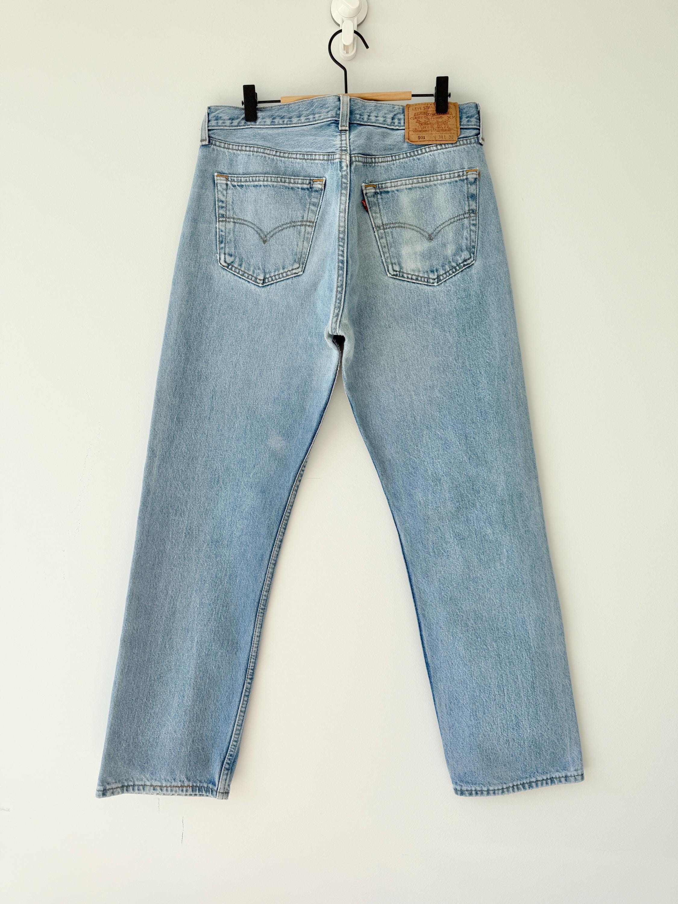 W31 L30 Levis 501 vintage 31” measured waist faded blue 90s made in USA hol