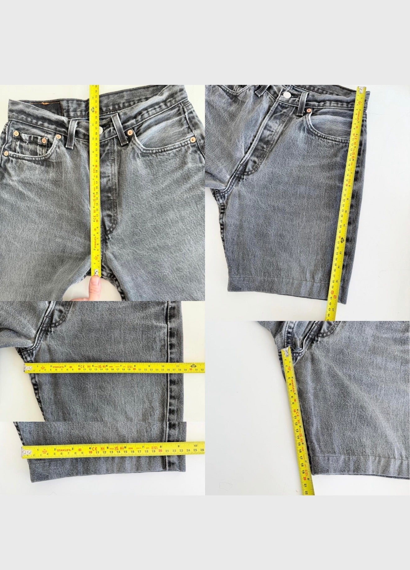 W26 Levis shorts 501 vintage 25-26” waist black faded 501s made in USA for women 90s