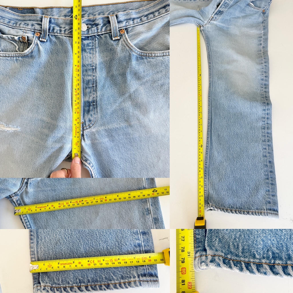 W33 L31 Levis 501 vintage 33” measured waist medium faded blue made in 90s USA