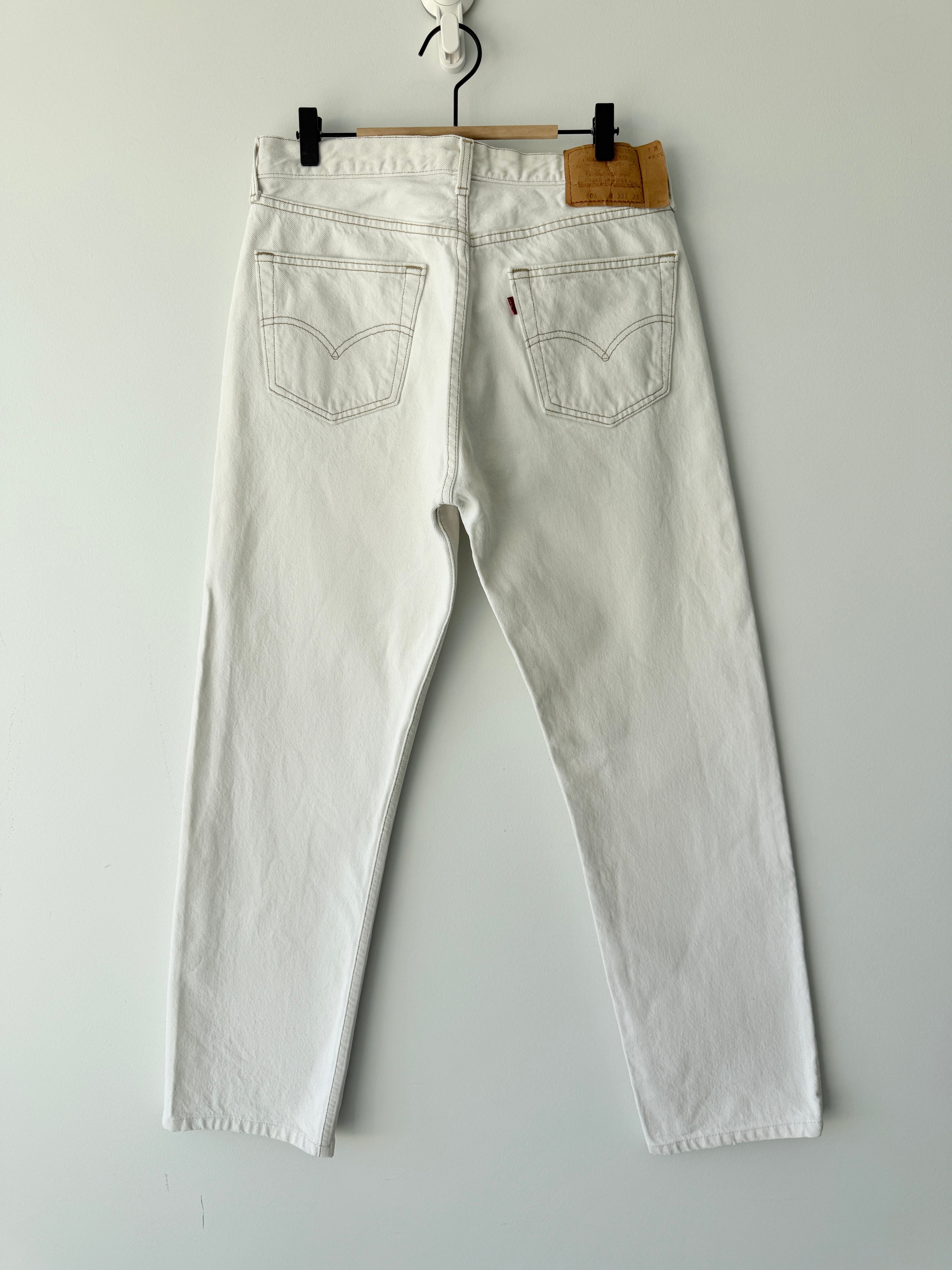 W31 L30 vintage Levis 501 30/31” measured white denim 90s Levi’s 501s