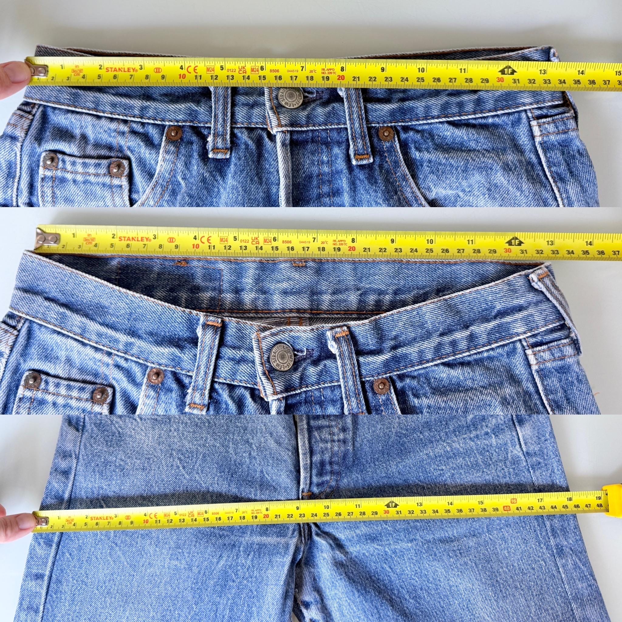 W26 L28 Levis 501 vintage 25-26” measured waist raw dark blue faded  made in 70s France  hol