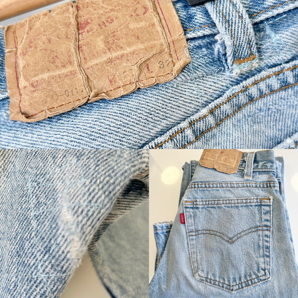 w23 L28 Levis 701 jeans light stonewash blue Levi’s 701 vintage light blue worn vintage Levi’s 80s made in USA