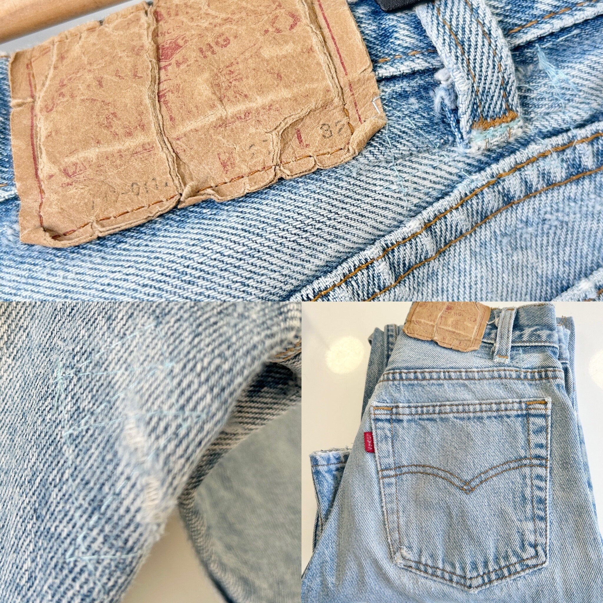 w23 L28 Levis 701 jeans light stonewash blue Levi’s 701 vintage light blue worn vintage Levi’s 80s made in USA