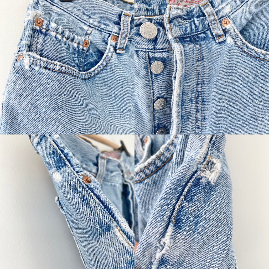 w29 Vintage Levi’s 901 button shorts light blue wash   Made in France 1995