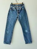 W23 L28 vintage Levis 501 23” measured waist dark indigo faded blue 501s