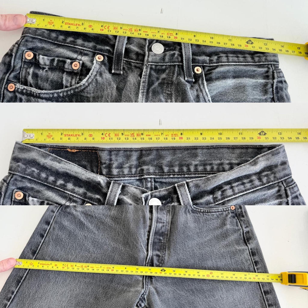W26 Levis 501 vintage 25-26” waist black faded 501s made in USA for women 90s