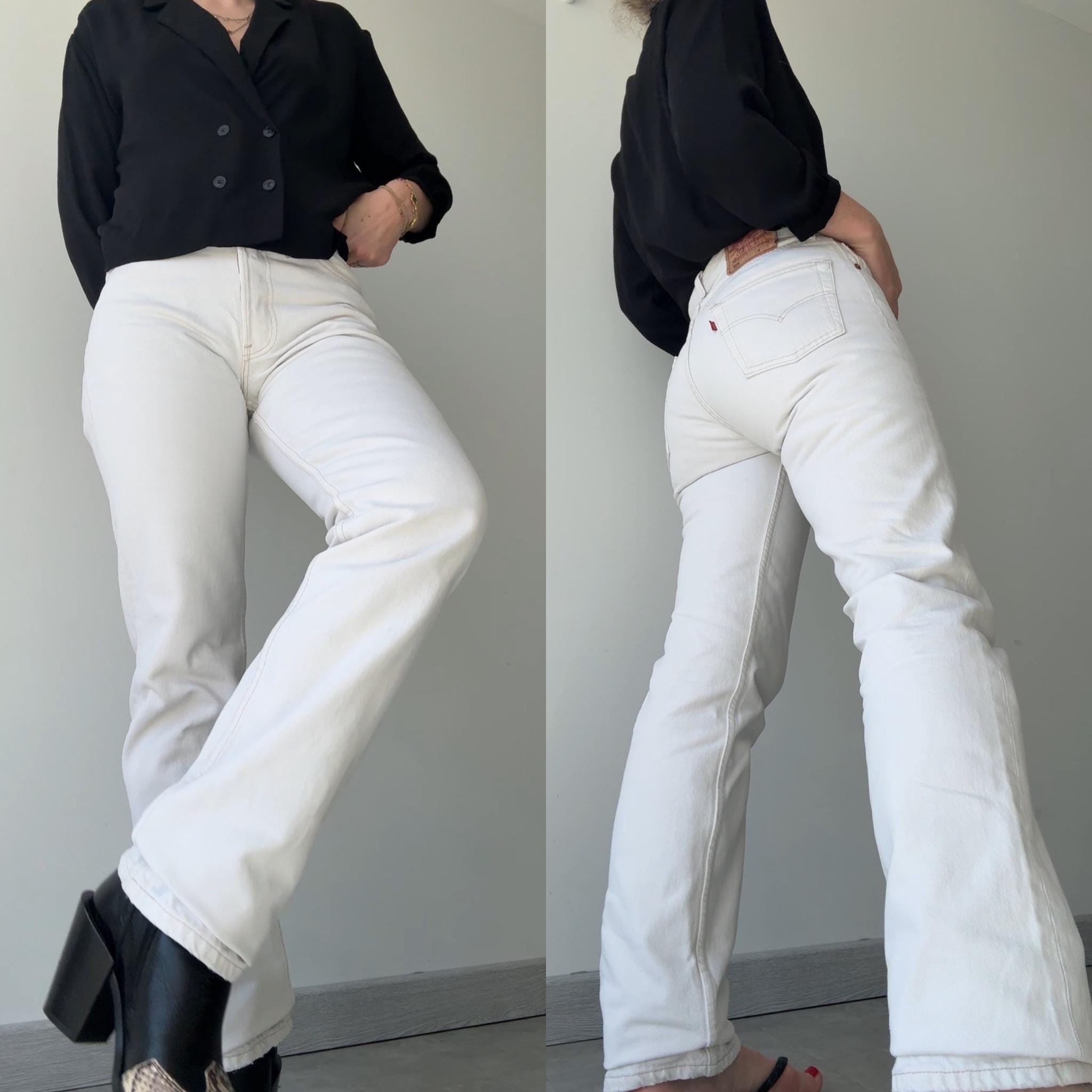 W27 L33 Levis 501 vintage 26-27” waist off white 501s made in Spain 90s