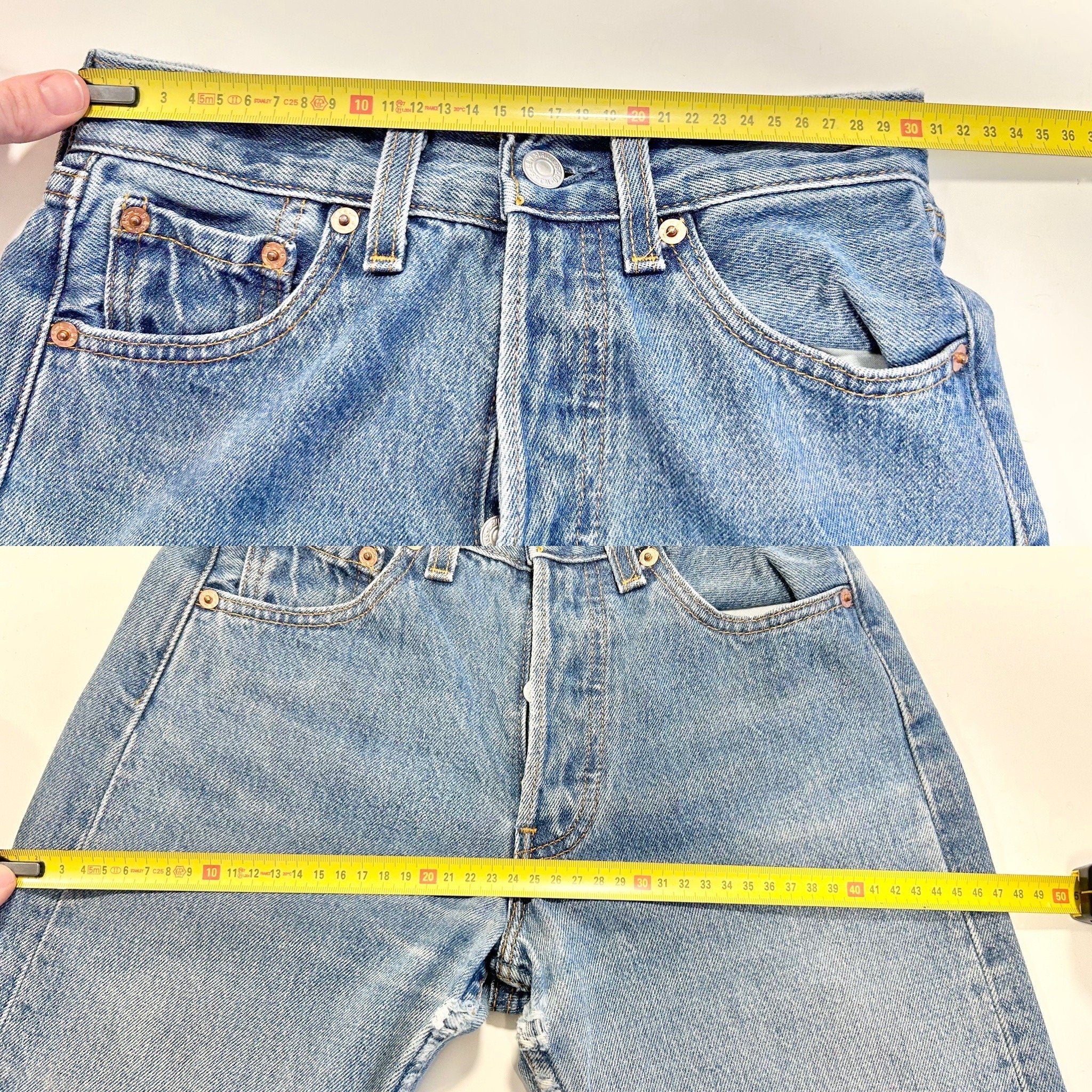 Levis 501 jeans w24 L29 medium blue denim faded blue wash made in USA blue 501 vintage 501s