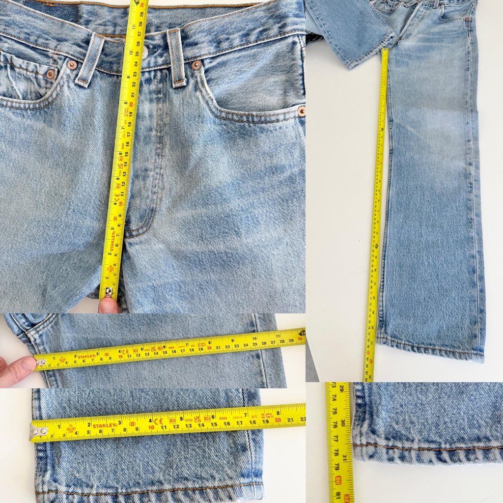 W26 L30 Levis 501 vintage 25-26” measured waist faded medium blue 90s made USA