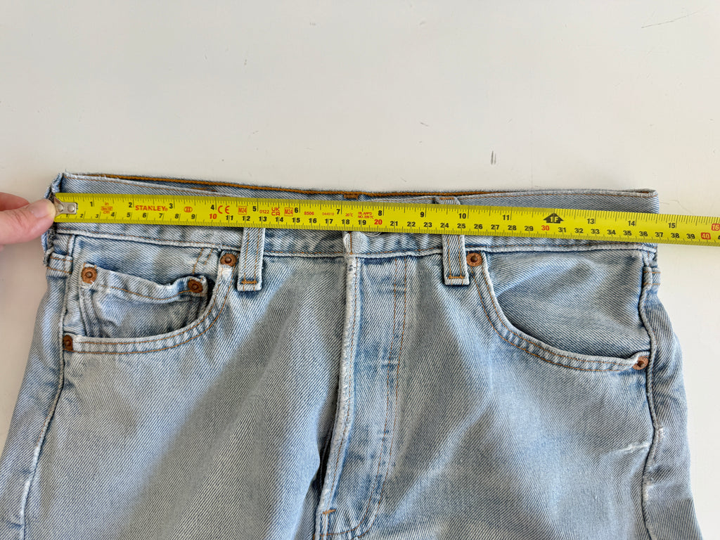Soft W28 L30 vintage Levis 501s 28” measured light blue 501s 90s USA  distressed
