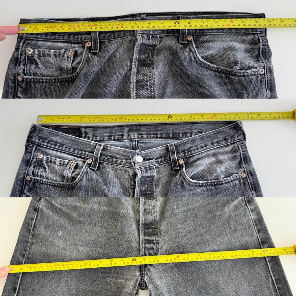 W37 L33 Levis 501 vintage 36-37” measured waist light faded black made in USA 90s