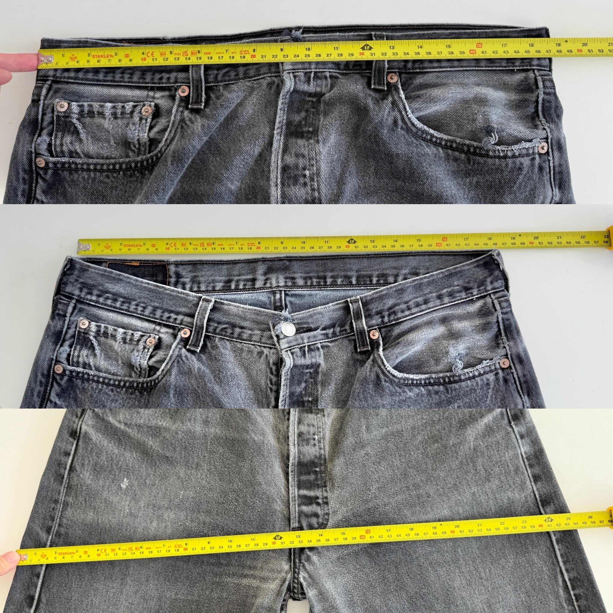 W37 L33 Levis 501 vintage 36-37” measured waist light faded black made in USA 90s