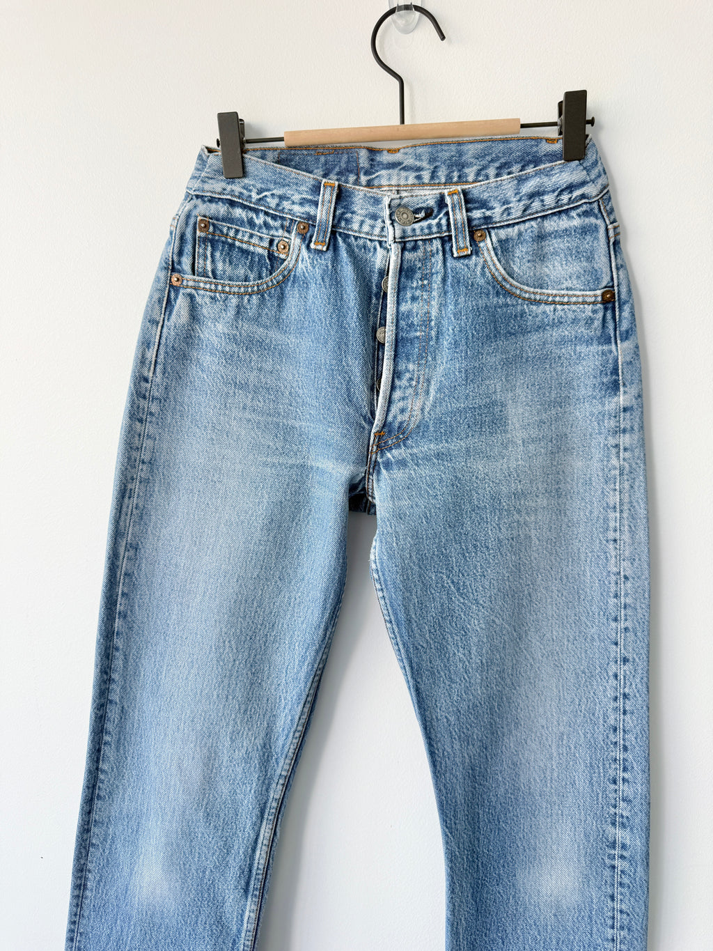 Re done denim W25 L30 vintage Levis 501 medium blue 23/25” measured waist 501s 80s USA