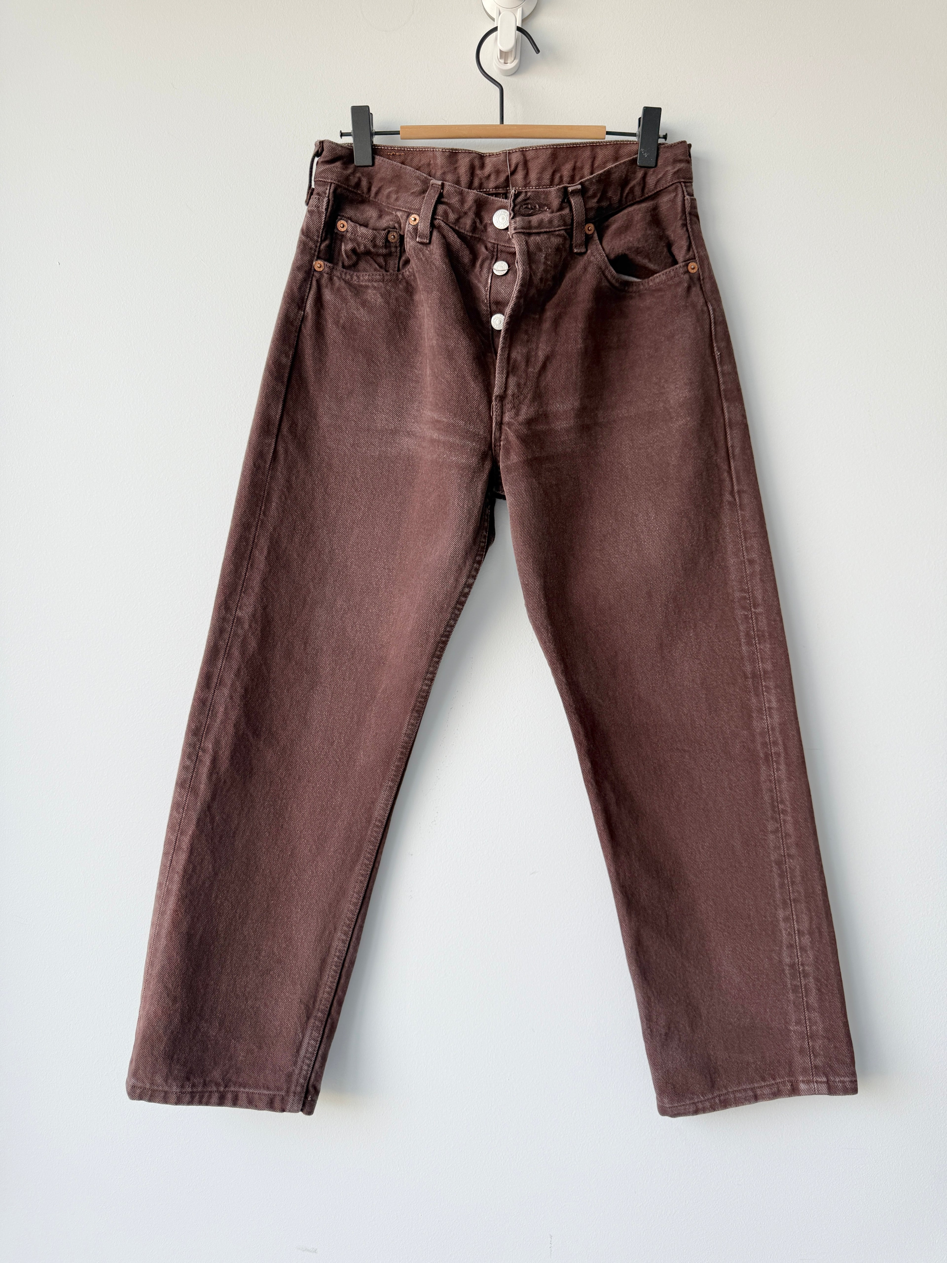 W27 L26 vintage Levis 501 26-27” dark brown 90s Levi’s 501s
