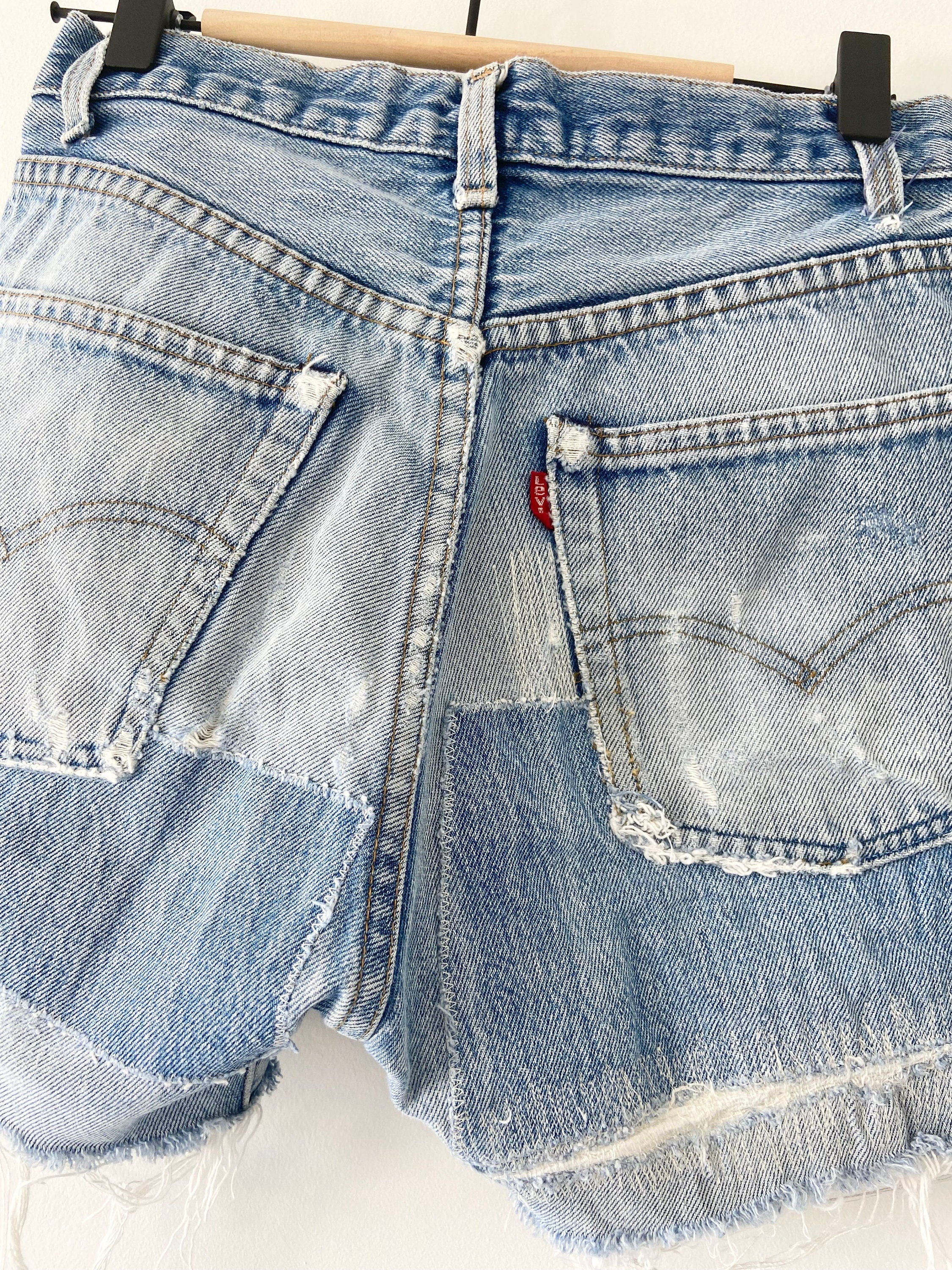 w26 Vintage Levi’s 501 shorts 70s/80s patch work distressed