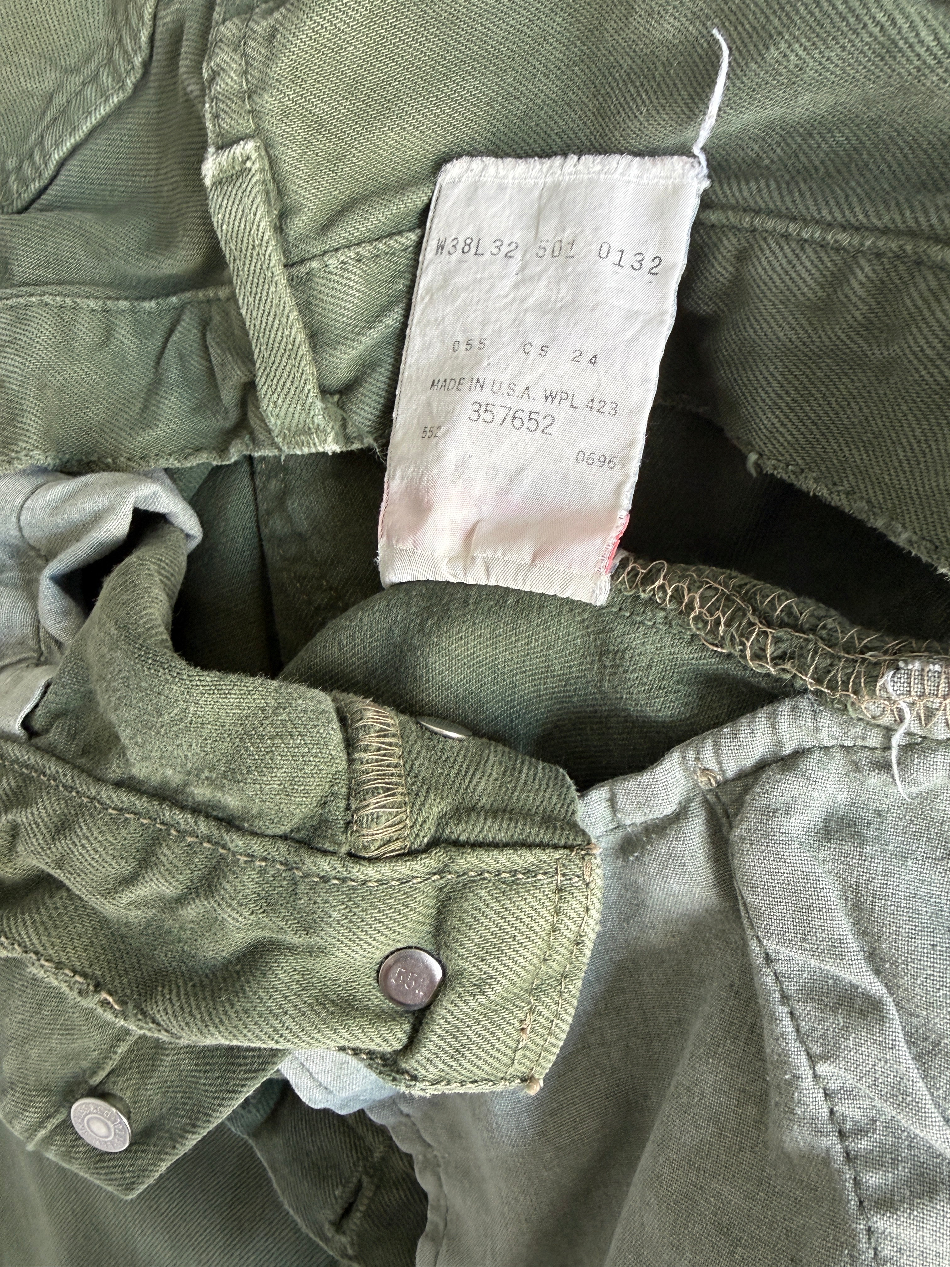 W35 L31 vintage Levis 501 34-35” measured dark green denim 90s USA 501s